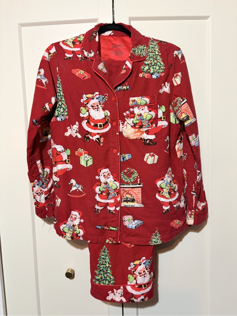 NICK and NORA Womens Red Santa Vintage Holiday Pajama Set Size Small